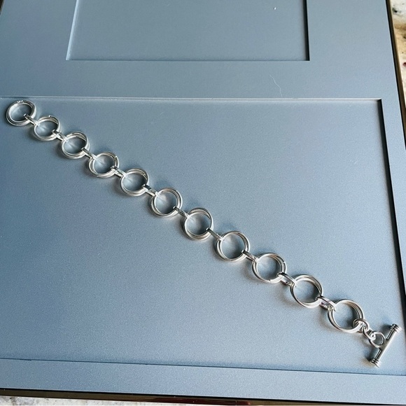 Vintage Rolo Link Double Circles Modernist Toggle Sterling Silver Bracel… - Picture 2 of 8